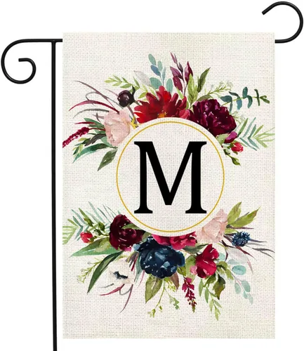 Miniatura 19 de Banderas de jardín con monograma de letra P, bandera de jardín de verano de 12 x 18 pulgadas, banderas florales de doble cara para patio, bandera