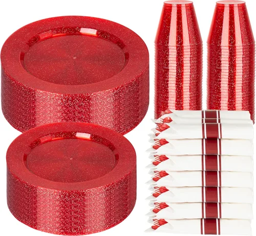 Miniatura 18 de Juego de vajilla de 350 piezas de color oro rosa de DaYammi – Incluye: 50 platos de cena de 26 cm, 50 platos de postre de 19 cm, 50 cubiertos de oro