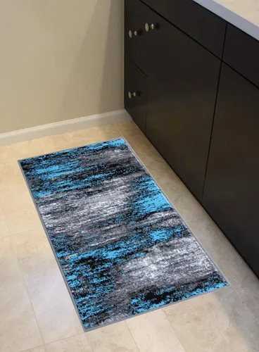 Miniatura 2 de Masada Rugs, Alfombra moderna y contemporánea, azul, gris y negro (2 pies x 3 pies)
