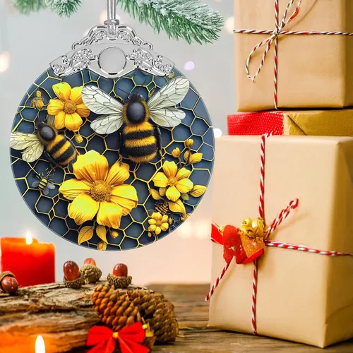 Miniatura 6 de Decoración navideña de abejas, adornos para árbol de vitrales, regalo de Navidad para amigos, familiares, compañeros de trabajo