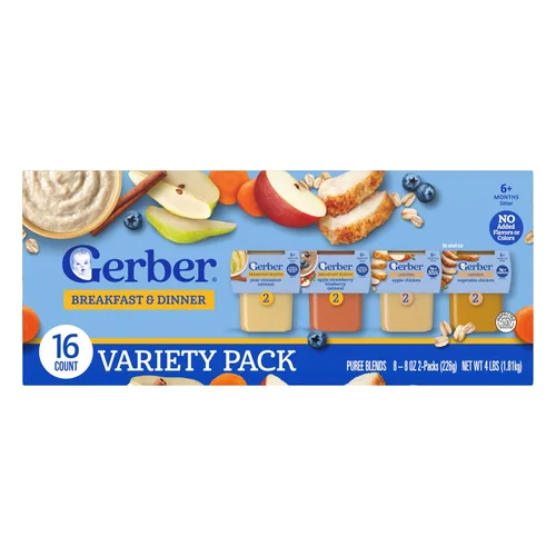 Gerber Mezcla de puré de comida para bebés, desayuno y cena, tinas de puré para bebés, paquete de 16 unidades