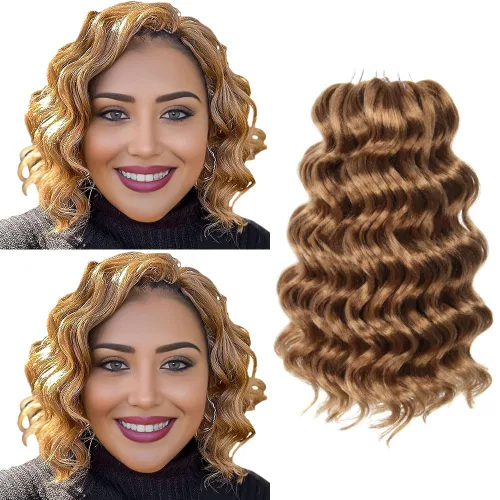 Miniatura 8 de Pelo de onda marina con trenzas de ganchillo, 6 pulgadas, 8 paquetes, trenzas rizadas suaves y profundas, extensiones de pelo sintético ondulado
