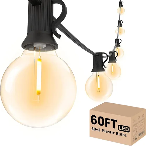 Miniatura 16 de Svater Cadena de luces para exteriores de 50 pies, luces LED para patio exterior con 26 bombillas, impermeable, inastillable, luz colgante tipo