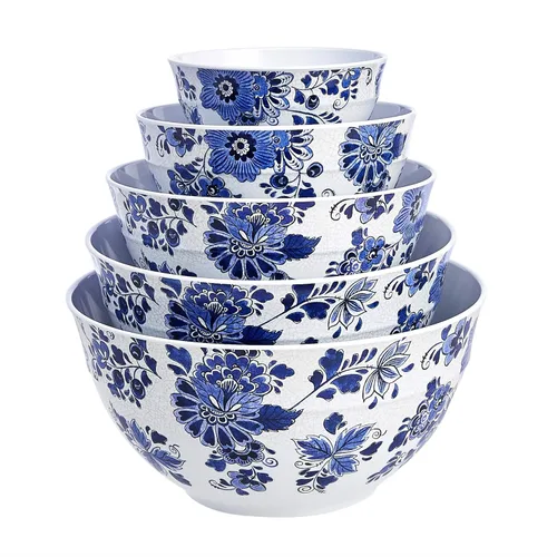 Miniatura 3 de Amazon Basics Tazón Redondo de Mezcla de Melamina Anidado con Tapa y Base Antideslizante, 5 Tamaños, Floral Azul y Blanco, Juego de 10, 4 Quarts, 3