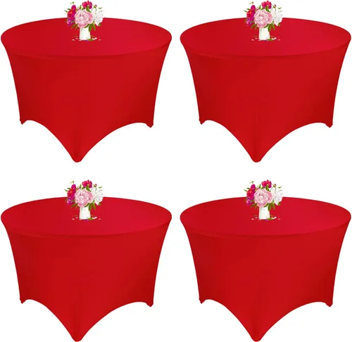 Miniatura 10 de Paquete de 8 Manteles Redondos de Spandex Beige de 5 Pies 60" Cubierta de Mesa Elástica Redonda Mantel de Mesa Redondo Lavable Resistente a Arrugas