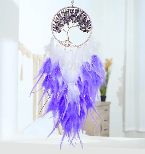 Miniatura 12 de Atrapasueños, árbol de la vida rosa atrapasueños, decoración de pared con piedra de cristal curativo natural, cristal rosa perfecto hecho a mano