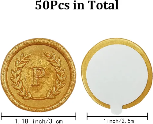 Miniatura 2 de 50 piezas de pegatinas adhesivas de sello de cera doradas con letras P, hechas a mano, sin necesidad de sello, pegatinas de cera para rasgar y usar