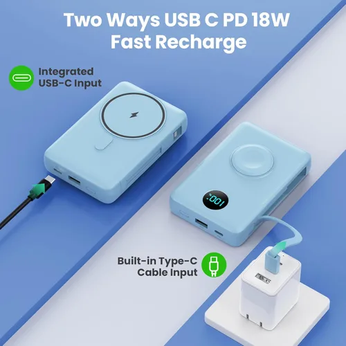 Miniatura 43 de Cargador portátil magnético de 10800 mAh para iPhone con cables integrados, cargador de batería inalámbrico 6 en 1 con cargador iWatch, pantalla LCD