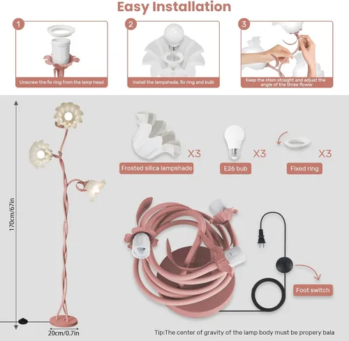 Miniatura 6 de Lámpara de pie de flores para sala de estar, lámpara de pie de flores con 3 temperaturas de color, lámpara LED de lectura de flores, lámparas de pie