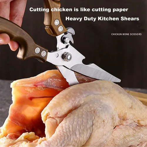 Miniatura 2 de ANDONG Tijeras de cocina – Tijeras de acero inoxidable resistentes para aves, carne y huesos con funda de cuero negro para alimentos Plus