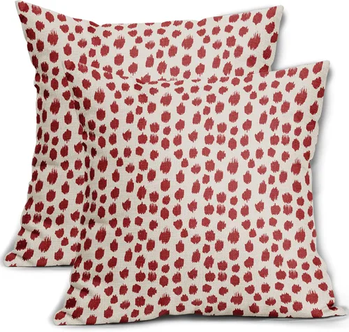 Miniatura 26 de Fundas de almohada marrón y blancas de 18 x 18 pulgadas, juego de 2 almohadas boho grises con lunares, fundas de almohada modernas estampadas