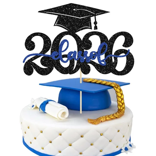 Miniatura 10 de Gyufise 1 decoración de pastel de graduación azul 2024 de felicitaciones para tartas de graduación 2024, decoración de pastel con purpurina