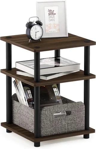 Miniatura 11 de Furinno Turn-N-Tube - Mesa auxiliar cuadrada moderna de 3 niveles, estantes abiertos sin herramientas, mesita de noche, mesita de noche, mesa