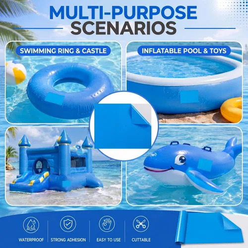 Miniatura 5 de Nuanchu Parche de vinilo autoadhesivo de reparación de PVC de 12 x 40 pulgadas para casa de rebote, natación, piscinas sobre el suelo, lanchas Azul