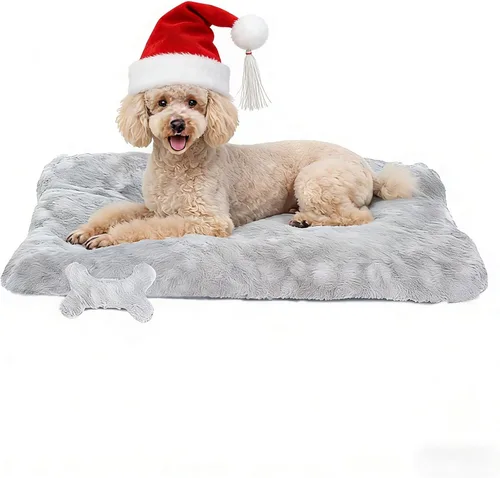 Miniatura 10 de Cama para perros para jaula con juguete de hueso, cama esponjosa para mascotas, almohadilla ultrasuave con parte inferior antideslizante, lavable a