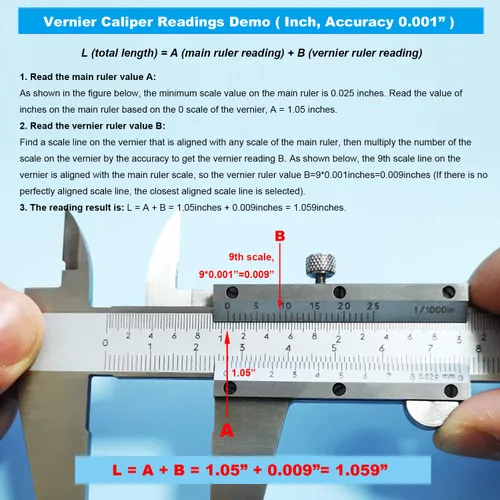 Miniatura 7 de Calibre Vernier micrómetro de 0-12 pulgadas, herramienta de medición de precisión de acero inoxidable (pulgadas/métrico), medición