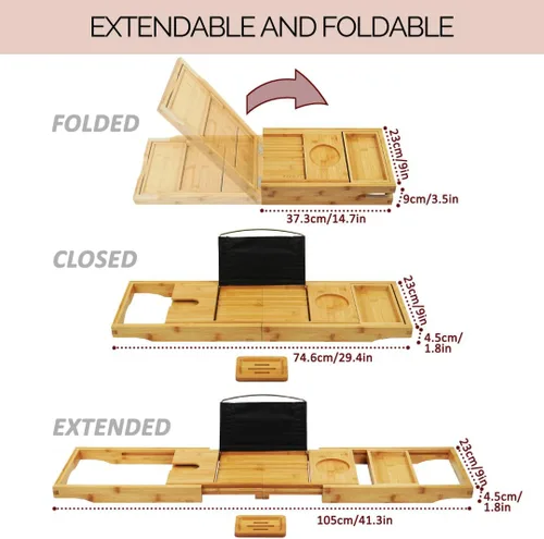 Miniatura 4 de Bandeja Plegable para Bañera - Bandeja de Baño Expandible para Bañera Bandeja de Bañera Segura y Antideslizante para Accesorios de Baño, Set