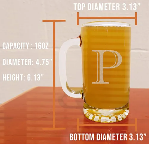 Miniatura 5 de Taza de cerveza de vidrio con monograma grabado de 16 onzas (letra P), regalos de cerveza personalizados de la A-Z para hombres, Día del Padre