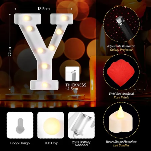Miniatura 4 de Fumete Luces de Letras "Cásate Conmigo", Luz Nocturna Decorativa con 4000 Piezas de Pétalos de Rosa, 72 Velas Románticas, Alimentación USB para Rojo