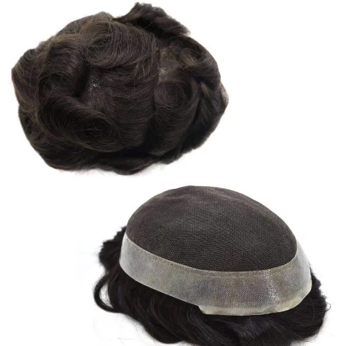 Miniatura 8 de LYRICAL HAIR Sistema de cabello humano Remy de encaje francés súper fino para hombre, piel de poliéster transparente alrededor de las pelucas, tupé