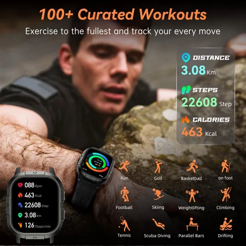Miniatura 4 de Reloj inteligente para hombre, rastreador de actividad física: militar resistente al agua, responder llamada, relojes digitales para hombre, correr