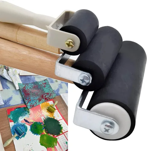 Miniatura 6 de Paquete de 4 rodillos de goma – Rodillos Brayer con 3 tamaños para manualidades Rodillos de perforación para impresión, brocha de pintura, aplicador