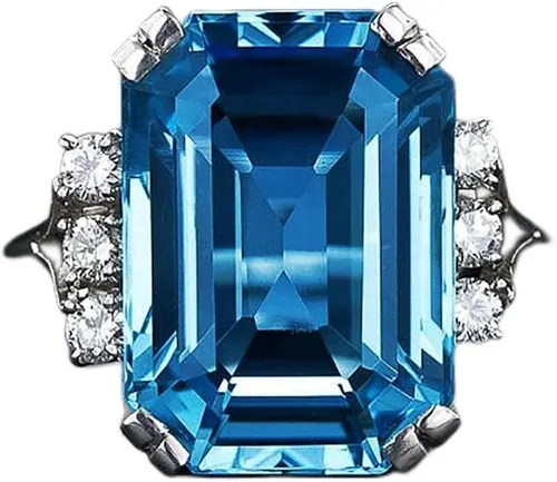 Miniatura 6 de Anillo de Plata de Ley 925 Brillante con Gemas de Diamante Completo Anillo de Circonia Cúbica Azul Anillos CZ Diamante Anillo de Múltiples Filas