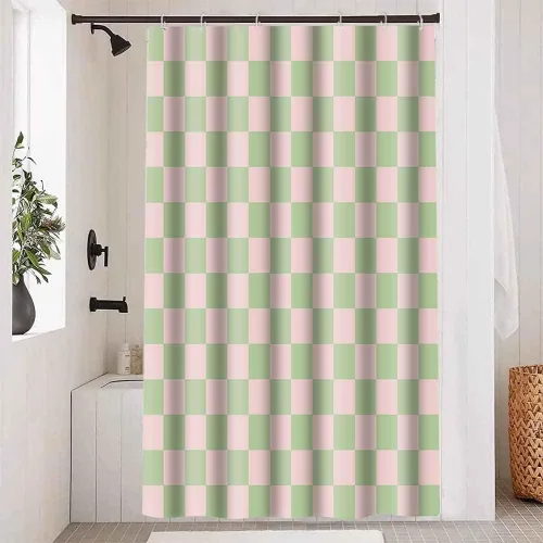 Miniatura 62 de Cortina de ducha a cuadros en blanco y negro, bonita cortina de ducha retro de tablero de ajedrez para decoración de baño, 72 x 72 pulgadas, cortina