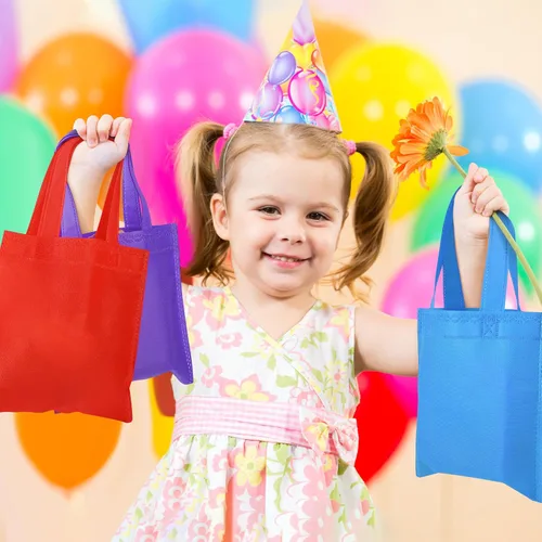 Miniatura 6 de Aneco 30 bolsas de regalo no tejidas de 8 x 8 pulgadas, bolsa de regalo de fiesta, bolsa de tela reutilizable arcoíris para fiesta de cumpleaños