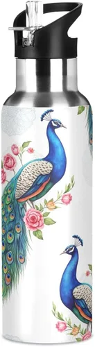Miniatura 8 de Stainless Steel Vacuum Insulated Water Bottle 20 Oz, BPA-Free Sport Water Bottle for Gym Outdoor Travel School, Peacocks Blue Green Feathers