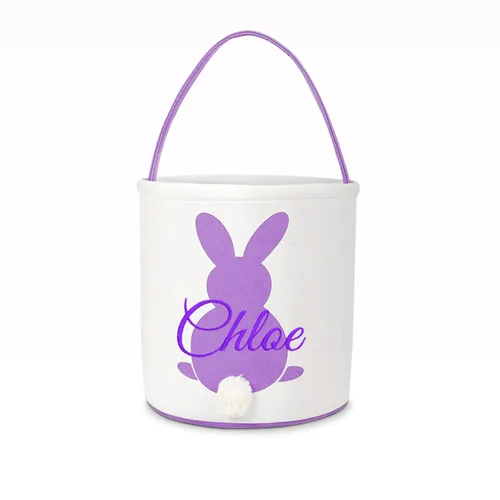 Miniatura 8 de Cesta de lona de Pascua personalizada con asa, cubo de huevo y conejo, color azul