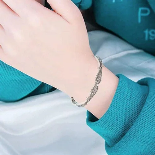 Miniatura 3 de Pulsera de plata de ley de estilo vintage con alas de ángel, ajustable, pulseras inspiradoras para mujeres y hombres, regalo de joyería inspiradora