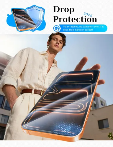 Miniatura 5 de MAGIC JOHN Paquete de 2 protectores de pantalla de vidrio templado para iPhone 17 Pro Max de 6.9 pulgadas, eliminación automática de polvo, sin