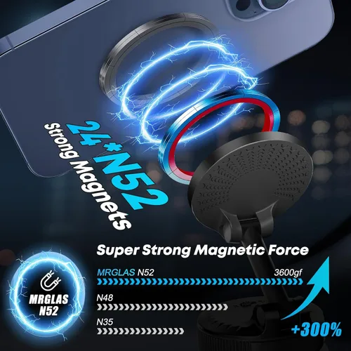 Miniatura 3 de Soporte de teléfono para automóvil [108 libras de succión más fuerte y 3600 gf magnético más fuerte] Soporte magnético ajustable de 360°
