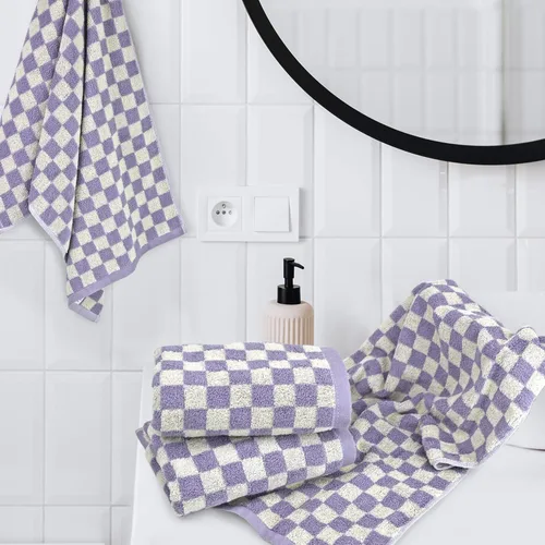 Miniatura 6 de Toalla de mano para baño, habitación de huéspedes, hogar - Juego de toallas faciales 100% algodón a cuadros lila, extrasuave, absorbente, 4 piezas