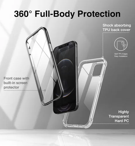 Miniatura 5 de SURITCH Funda transparente para iPhone 12/iPhone 12 Pro de 6.1 pulgadas, [protector de pantalla integrado] cubierta protectora de cuerpo completo a