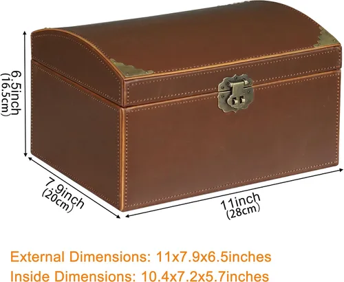 Miniatura 2 de HofferRuffer Caja decorativa de piel sintética, caja de recuerdos de estructura de madera grande, organizador de accesorios, organizador de joyas