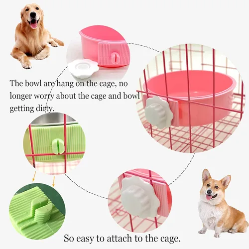 Miniatura 7 de kathson Jaula para perros, extraíble de acero inoxidable para colgar, jaula para mascotas, alimentador de alimentos y agua, taza para gatos