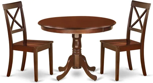 Miniatura 9 de East West Furniture HLBO3-CAP-W Juego de mesa de comedor moderno de 3 piezas contiene una mesa redonda de madera con pedestal y 2 sillas de comedor