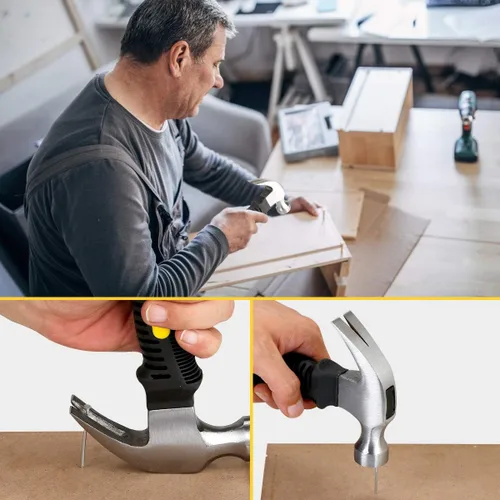 Miniatura 5 de KURUI Kit surtido de 700 uñas y martillo de 8 onzas, martillo pequeño para colgar decoración artística de pared, marco de fotos, 350 clavos