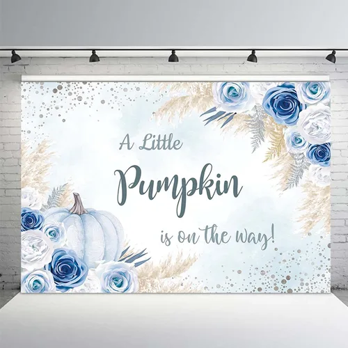 Miniatura 2 de MEHOFOND Fondo bohemio de calabaza para baby shower, decoración de fiesta de otoño de 7 x 5 pies, pancarta de Acción de Gracias, fotografía de Azul