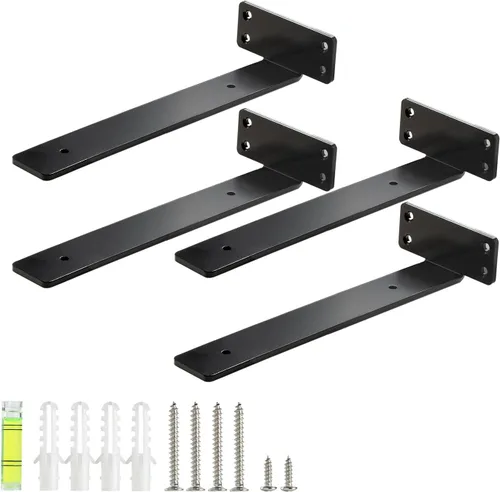 Miniatura 8 de HEART ART Soporte flotante para estante de 6 pulgadas, paquete de 2 soportes de estante resistentes, soportes en L para estantes, color negro, 6