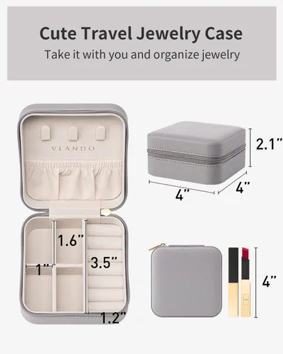 Miniatura 53 de Vlando Regalos de boda – Organizador de viaje de joyería pequeña de piel sintética, estuche de viaje para anillo, mini joyero para aretes, collar