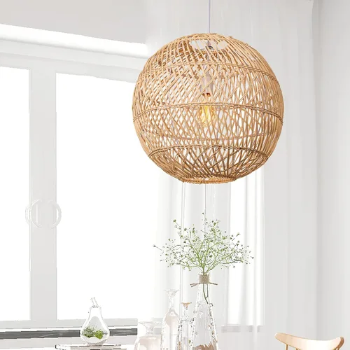 Miniatura 8 de Arturesthome Lámpara colgante de 1 luz de ratán natural, pantalla de lámpara colgante tejida, lámpara de techo colgante, lámpara colgante hecha a