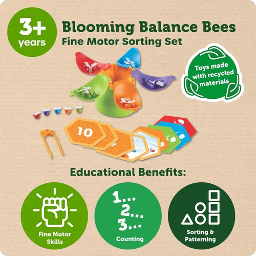 Miniatura 5 de Learning Resources Blooming Balance Bees Juego de clasificación de motor fino - Actividades de aprendizaje preescolar, juegos de motor fino
