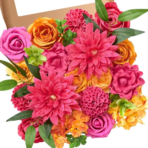 Miniatura 9 de Serwalin Flores artificiales, flores rosadas, flores de seda falsas, flores de pastel de boda, flores para ramos de boda, centros de mesa, Un rosa
