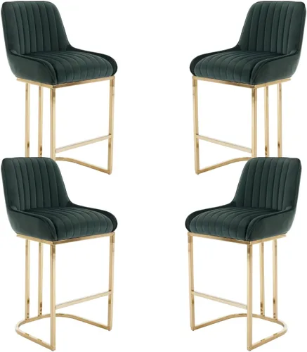 Miniatura 12 de EALSON Juego de 2 taburetes de bar modernos de altura de mostrador, cómodos taburetes de bar tapizados de terciopelo con respaldo y base dorada