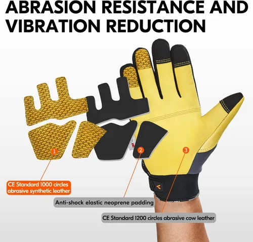 Miniatura 6 de Vgo... Guantes de trabajo de invierno para hombres, guantes de trabajo de seguridad impermeables para clima frío, guantes para congelador, cuero