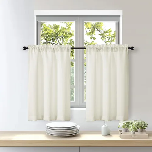 Miniatura 17 de OWENIE Bob Juego de 2 Paneles de Cortinas Negras de Cocina para Ventanas de 36 Pulgadas de Largo, Cortinas Cortas de Café con Textura de Lino