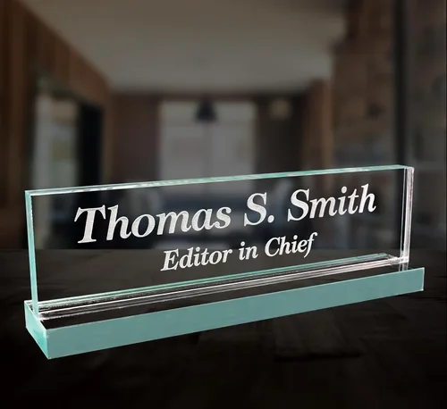 Miniatura 5 de Lasercrafting Placa de nombre para escritorio de oficina, acrílico transparente personalizado con grabado láser, texto blanco esmerilado